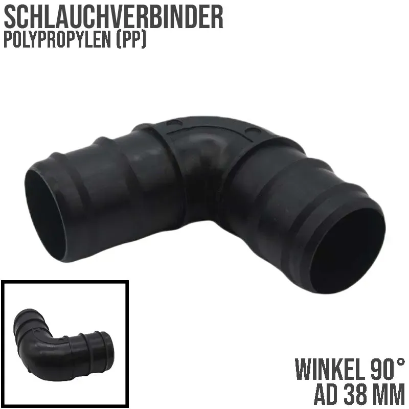 38 mm Winkel 90° PP Schlauch Tülle Stutzen Verbinder Pool Schlauch schwarz - PN ...
