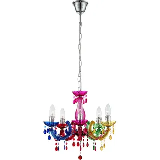 Globo Kronleuchter bunt Ø 44cm, 5-flammiger Lüster mit Filament LEDs, Lighting