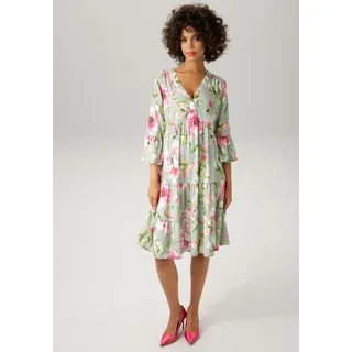 Aniston CASUAL Tunikakleid mit fantasievollem Blumendruck Gr. 46 - N-Gr, jade-fuchsia-pink-weiß-apfelgrün-grün-rosa-hellbraun, , 50609342-46 N-Gr