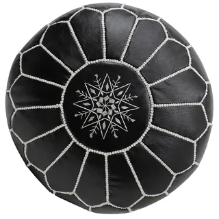 ALMADIH Marokkanischer Echtleder Pouf Leder Sitzkissen schwarz - gefüllt geliefert - 100% Handarbeit Sitzsack Ottoman orientalische Lederkissen Bodenkissen (Pouf schwarz)