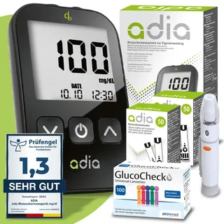 diabetikerbedarf ADIA Blutzuckermessgerät mg/dl mit 110 Blutzuckerteststreifen