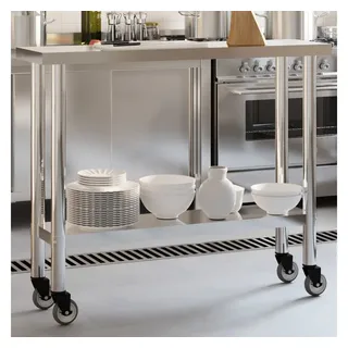 vidaXL Küchen-Arbeitstisch mit Rollen 110x30x85 cm Edelstahl