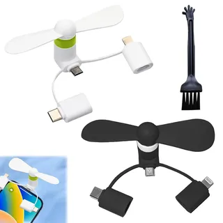 SEMINISMAR Mini-Handy-Ventilator,3-in-1 Handy-Ventilator,Mini-Handy-Lüfter,Tragbarer Kühler Rotierender Ventilator,Kompatibel mit iPhone/Typ C/Lightning-Port-Ventilator,2 PCS