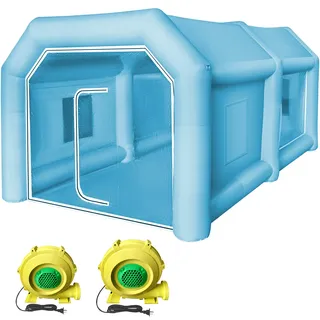 VEVOR Aufblasbares Spritzkabinenzelt nach Maß, Aufblasbares Lackierkabinenzelt  750 W + 350 W Auto Lackierkabine Arbeitsplatz 210D Oxford-Gewebe mit 2 Gebläsen 4 x 2,5 x 2,2 m Blau Autoparkgarage