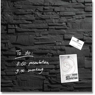 Sigel GL169 Premium Glas-Magnettafel 48 x 48 cm Motiv Schiefer-Stone hochglänzend, SGS geprüft, einfache Montage, incl. 3 Magnete, Artverum