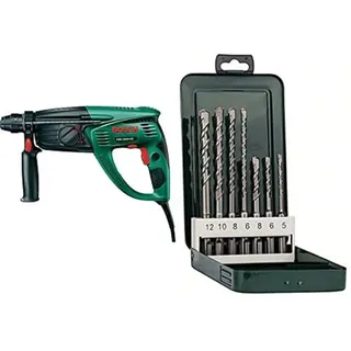 Bosch Bohrhammer PBH 2800 RE (Flachmeißel, Tiefenanschlag, Zusatzhandgriff, Koffer, 720 Watt) + Bosch DIY 7tlg. Hammerbohrer-Set SDS-plus