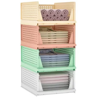 Yorbay Schubladenbox Stapelbare Kleiderschrank Organizer, Regal Aufbewahrungsbox, für Kleidung Küchen Schlafzimmer (4, Bunt)