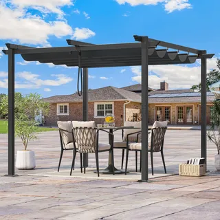 YITAHOME Metall-Pergola mit einziehbarem Dach, Outdoor-Pergola inklusive wasserabweisendem und PU-beschichtetem Baldachin mit LSF 15, Sonnenschutz für Grillveranstaltungen, Gartenpartys und Rasen in