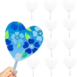Dimoxii 10 Stücke Handfächer zum Bemalen Kindergeburtstag Transparent Fächer Bastelsets Sommer Fächer für Hochzeit, kindergeburtstag, Kindergartenaktivitäten, Familienaktivitäten (Herzform)