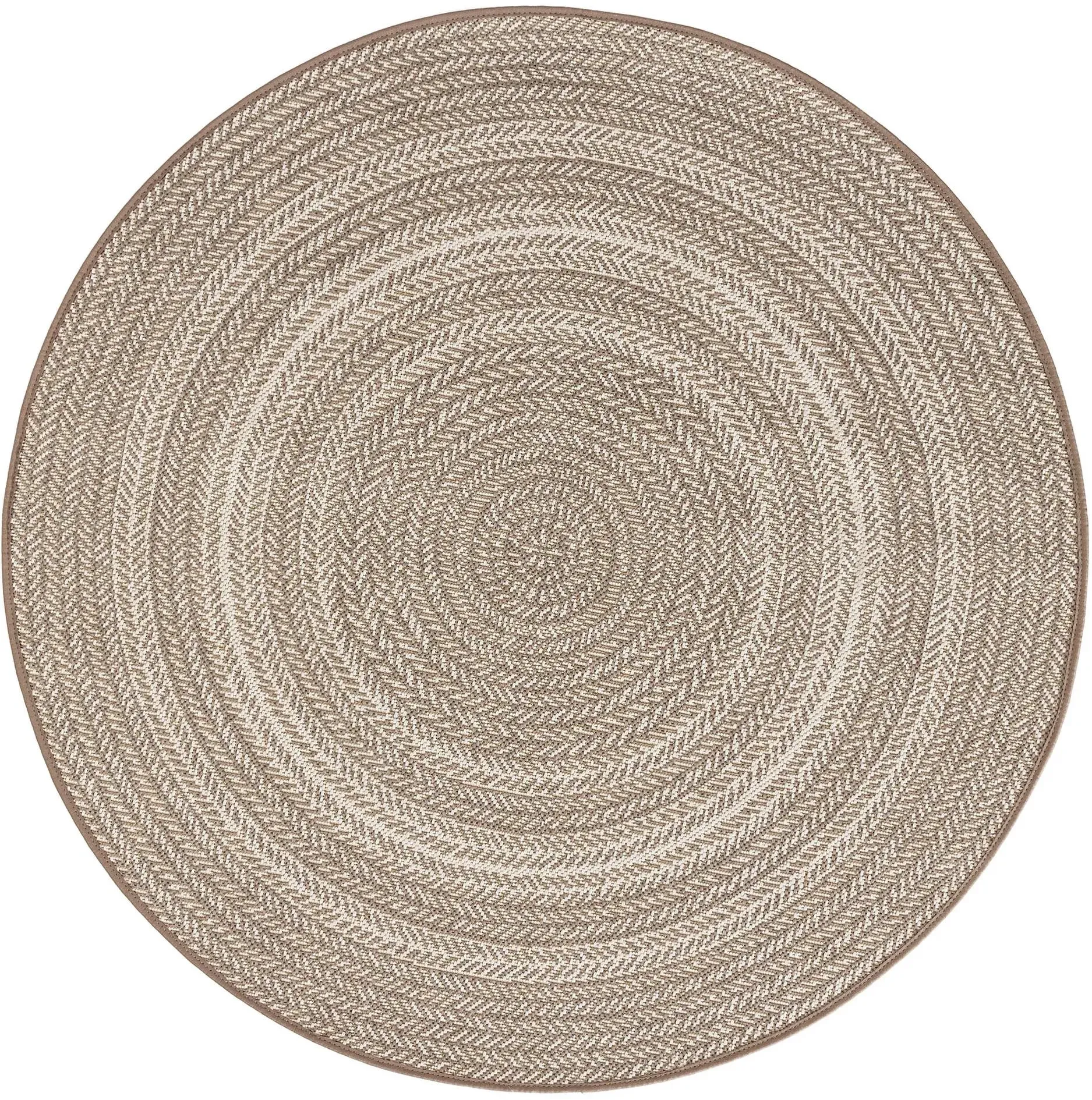 benuta Nest In- & Outdoor-Teppich Rund Metro Cream/Taupe ø 120 cm - Teppich für Balkon, Terrasse & Garten
