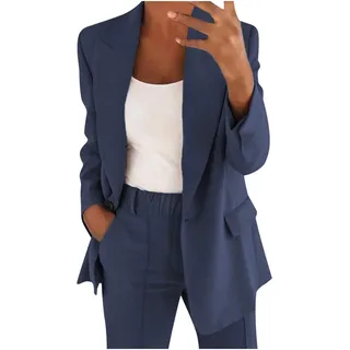 Hosenanzüge für Damen Elegant Business Freizeitanzug 2 Teilig Outfit Cardigan Einfarbig Set Vintage Fashion Blazer Langarm Casual Loungewear Sportlich Locker Jogginganzug Lässige Anzüge - XL