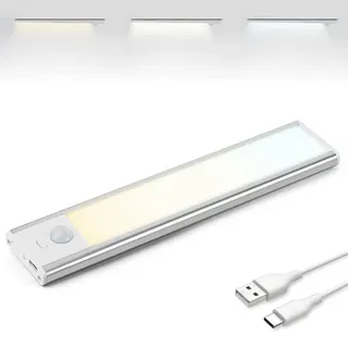 brendz Schranklicht mit Bewegungsmelder, Kleiderschrank Beleuchtung, 20cm, 3 Farbtemperaturen, Aufladbar, Dimmbare Schrankbeleuchtung, Led Lichtleiste Kabellos, Silber
