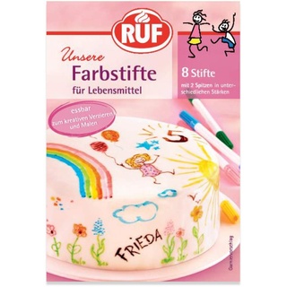 RUF Lebensmittel-Farbstifte, 8 lebensmittelechte Speisefarben als Stifte-Set zum Malen & Schreiben auf Fondant & Co., Zucker-Stifte mit je 2 Spitzen