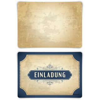 Einladungskarten Geburtstag Konfirmation Taufe Kommunion jeder Anlass 12 Stück Karten Set - Vintage Blau Blanko Rückseite