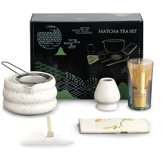 OKYUK Matcha Set, 7 Teiliges Premium Matcha Tee Set, Matcha Kit mit Matcha schale, Matcha Besen, Matcha Sieb, Beste Geschenk für Matcha-Liebhabern (Weiß)