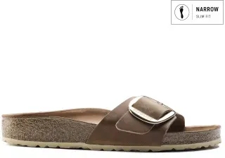 Birkenstock für Damen. 1006525 Leder-Sandalen Madrid Big Buckle (Schmale Passform) braun (37), Wohnung, Keine, Lässig