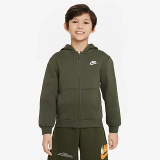 Nike Kinder Sweatjacke Big Kids Club Fleece FZ Hoodie FD3004-325 128-137 - Cargo Khaki/White - 128-137
