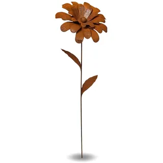 Terma XXL Rost Blume mit Einer Blüte 1,2m Gartenfigur groß, Metallfigur Garten Deko Blume für den Garten rostdeko Figur Metall Blume aus rost deko