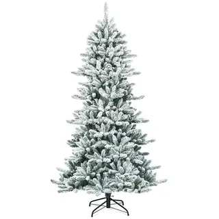 Costway Künstlicher Bleistift Weihnachtsbaum mit Kiefernzapfen, schneebedeckter Tannenbaum mit Metallständer, Christbaum 1108 Spitzen PVC Nadeln,