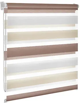 Doppelrollo, Doppel-Rollo, Duolight-Rollo, 3-farbig, Farbe weiss-creme-hellbraun, blickdicht und transparent,  nach Maß gefertigt oder in Standardgroeßen