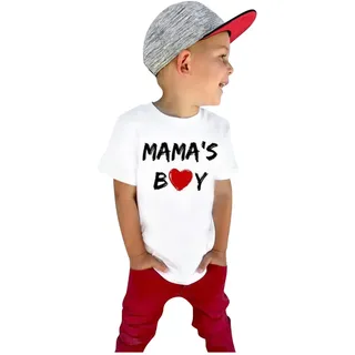 FeiliandaJJ Baby Jungen Kurzarm T-Shirt - Mama's Boy - Jungen Kinder Basic T-Shirt Sommer Tops Short Sleeve Tee (Weiß, 120)