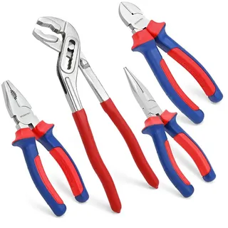 WorkPro Zangen Set Haushalt, 4tlg. Zangensatz, Kombizange Spitzzange Seitenschneider Wasserpumpenzange, für Heimwerker und Profis