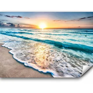 murando Fototapete selbstklebend Strand und Meer 490x350cm Foto Tapete Tapetenfolie Möbelfolie Wandverkleidung Wandtapete Motivtapeten Bildtapete Wohnzimmer 3d Effekt Sonnenuntergang Landschaft Natur