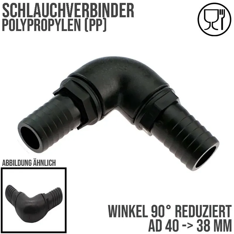 40 x 38 mm Winkel 90° PP Schlauch Verbinder 2-fach Stutzen Tülle Pool Teich Gart...