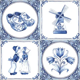 Ambiente Home Ambiente Serviette Motiv : Holland - weiß-blau - 20 Servietten Papier 33x33cm 3-lagig hochwertige Einweg Papierservietten Retro Vintage Partyservietten Tischdeko Landhaus Sommer