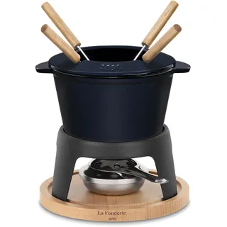 h.koenig La Fonderie 1890 Fondueset aus Gusseisen für 4 Personen Mont d'Arbois, spritzwassergeschützter Deckel, 4 Gabeln, Fassungsvermögen 1,2 l