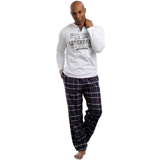 H.I.S. H.I.S Pyjama 1 Stück, 2 tlg. mit Flanellhose H.I.S weiß-marine-kariert