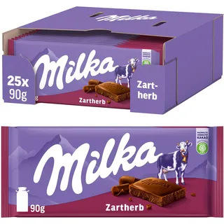 Milka Zartherb – dunkle Alpenmilch-Schokolade mit feiner Kakaonote im Vorratspack – 25 x 90g