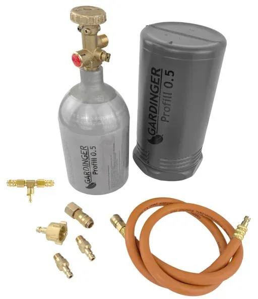 DUO-Set Befüllbare Aluminium Propanflasche Profill 0.5 für Grills mit 2 Gasansch...