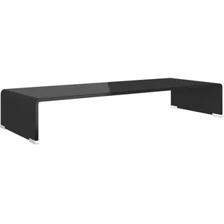 Gecheer TV Tisch Bildschirmerhöhung Monitor Glasaufsatz Aufsatz Monitorerhöhung Fernseh Podest Monitoraufsatz Erhöhung Glas Schwarz 80x30x13 cm