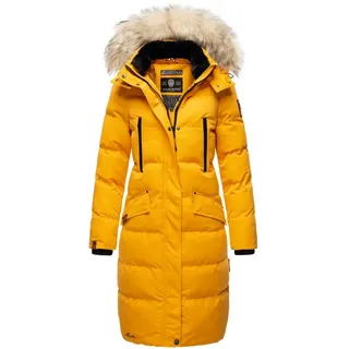 Marikoo lange Damen Winterjacke warmer Parka gesteppt mit Kapuze B890 [B890-Schneestern-Gelb-Gr.XS] - XS