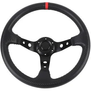 SIXRUN 14-Zoll-Carbonfaser-Lenkrad Universal-Sportlenkrad mit Hupenknopf für 6-Loch-Nabenadapter PU-Leder-Aluminiumrahmen (Rot)