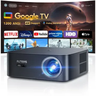 Smart Beamer 4K【1200 ANSI/Google TV】Netflix Official, Autofokus Trapezkorrektur Beamer WiFi6 Bluetooth, Sprachsteuerung 1080P Full HD LED Beamer Deckenmontage 300" für Heimkino/Outdoor Handy Projektor