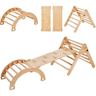 Pikler-Dreieck-Set, 5-in-1-Kletterspielzeug für Kleinkinder, Indoor-Spielplatz, Montessori-Kletterset mit Dreieck, Rampe und Bogen, großes