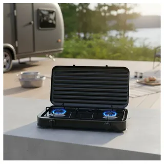 Melko Gaskocher Campingkocher 2 flammig Gasherdplatte Camping Outdoor Kochfeld Metall Gasbrenner