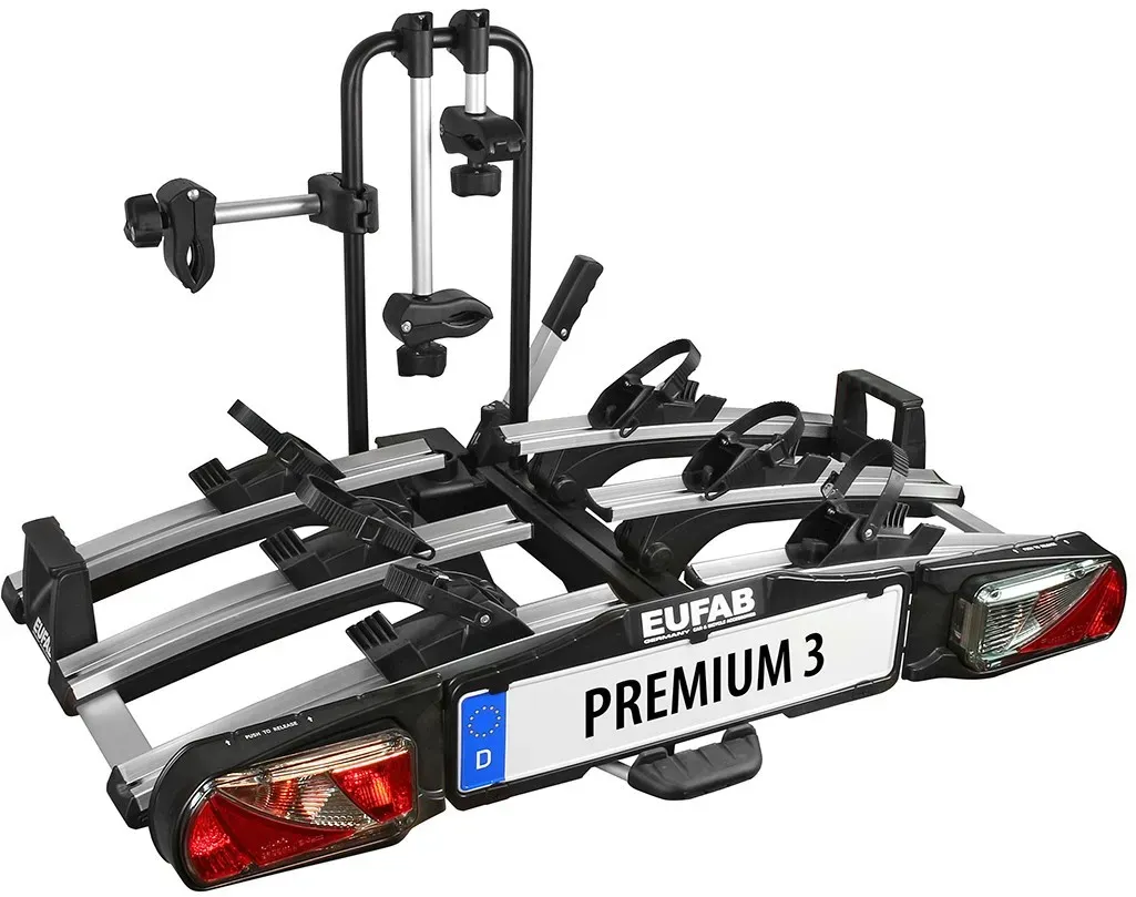 EUFAB 11522 Fahrradträger PREMIUM 3, für Anhängekupplung, klappbar, für 3 Fahrräder, schwarz, silber