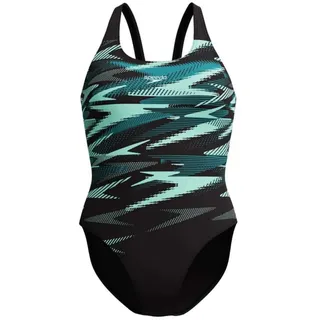 Speedo Hyperboom Placement Muscleback Badeanzug Damen schnelltrocknend und chlorbeständig, Farbe:Schwarz-Grün, Größe:40 - 42