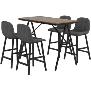 Homcom Bartisch mit Barhocker Set, 5-teilige Essgruppe, Küchentisch, Bistrotisch mit 4 Stühlen, Bartisch Set für Küche, Wohnzimmer, Stahl, Dunkelgrau
