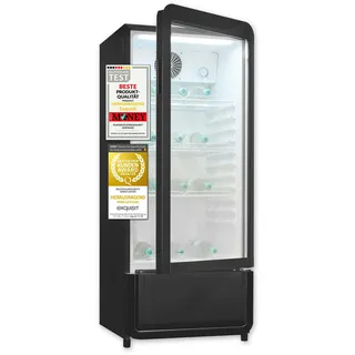 GGV Exquisit Exquisit Glastürkühlschrank, 200l Getränkekühlschrank mit LED, Umluft, 3 verstellbare Ablagen, CoolPro, GKS180-GT-430D schwarz