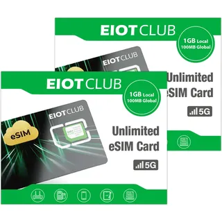 EIOTCLUB Physische eSIM-Karte für Android – Macht Android-Smartphones eSIM-fähig, Unbegrenzte eSIM-Profil-Downloads, Daten-Roaming in Europa, UK, USA & 200+ Ländern, 2er-Pack