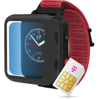 ANIO 5 Kinder Smartwatch, Protector Case + Telekom SIM-Karte 30€ Amazon-Gutschein nach Registrierung - Kinderuhr mit GPS und Anruf Funktion, Nachrichten, Schulmodus, SOS, App Made in Germany, Rot