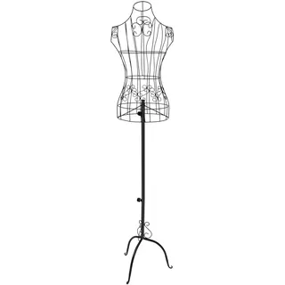 HuKaiL Schneiderpuppe, Eisen Schwarz Schaufensterpuppe Weiblich Bügelpuppe Verstellbar Höhe 140-160cm mit DREI Gebogene Füße, Abnehmbare Torso Annequin für Ausstellen Kleidung, 36*68cm