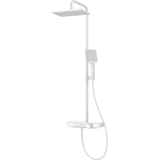 EMKE Duschsystem mit Thermostat Handbrause, - Regendusche(3 Strahlstärken) + Unterer Auslass, Weiss