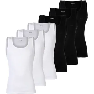 Boss Herren Unterhemden, 6er Pack, gerippt - Tank Top RibClassic, Rundhals, Baumwolle Schwarz/Weiß L