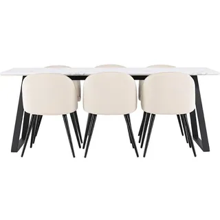 VCM Ebuy24, Esstisch, Essgruppe Malaga weiss (7-teilig) (200 x 90 cm)