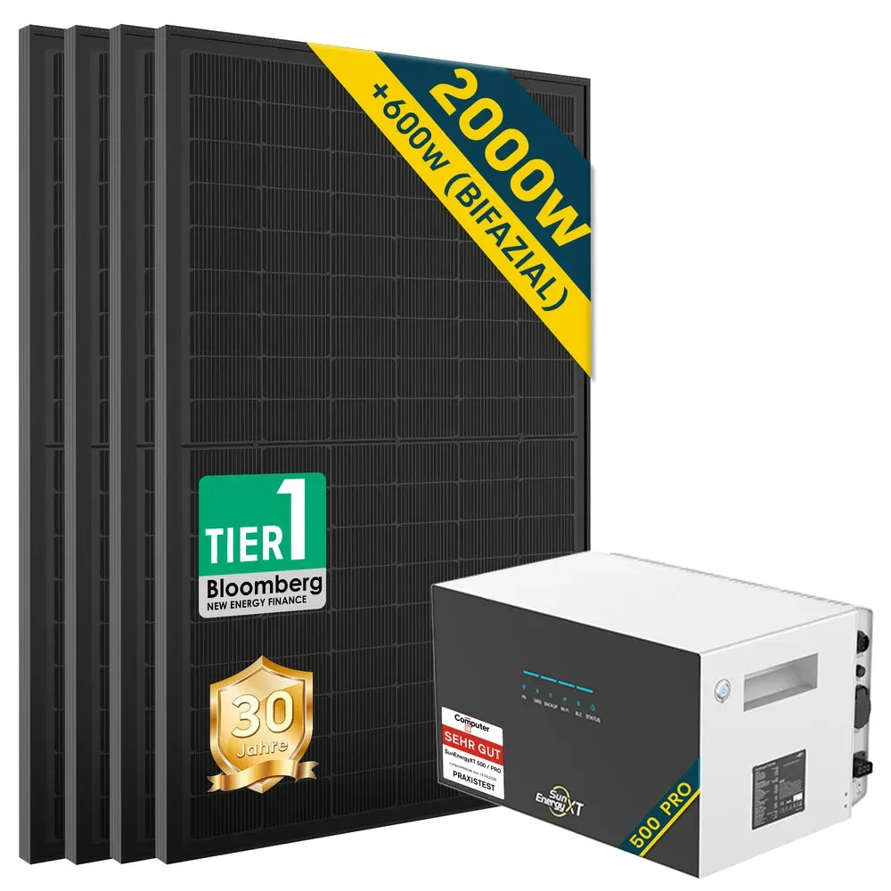 2000 Watt Balkonkraftwerk mit SunenergyXT 500 Pro Speicher - 500W x4 / Ohne Erweiterungsakku / Ohne Halterung